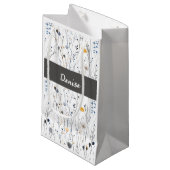 Gray Blue Wildflower Watercolor Monogram スモールペーパーバッグ (正面アングル)