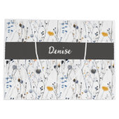 Gray Blue Wildflower Watercolor Monogram Name ラージペーパーバッグ (裏面)