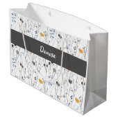 Gray Blue Wildflower Watercolor Monogram Name ラージペーパーバッグ (裏面アングル)