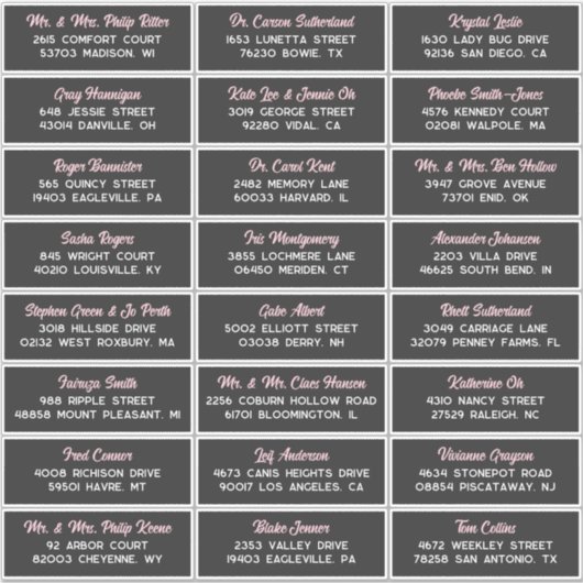 Gray Blush Retro Script 24 Wedding Guest Address シール (正面)