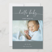 Gray Boho Photo Hello Baby Announcement Card 招待状 (正面)