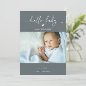 Gray Boho Photo Hello Baby Announcement Card 招待状 (スタンド正面)