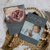 Gray Boho Photo Hello Baby Announcement Card 招待状
