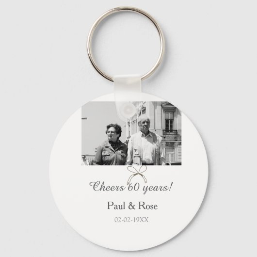 Gray bow cheers to 60 years anniversary wedding キーホルダー (正面)