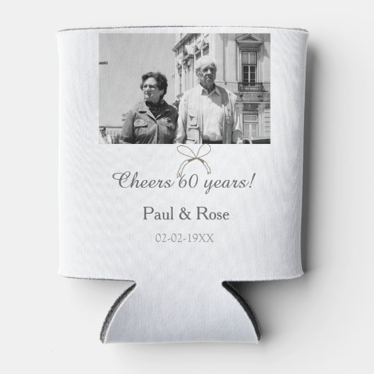 Gray bow cheers to 60 years anniversary wedding  缶クーラー (正面)