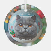 Gray British Shorthair Glass Ornament ガラスオーナメント (正面)