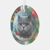 Gray British Shorthair Glass Ornament ガラスオーナメント (正面左)
