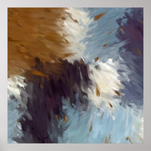 Gray Brown Taupe White Abstract Brushstrokes ポスター (正面)