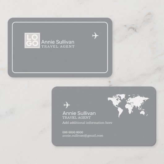 Gray Business Card with Travel Agent Logo 名刺 (正面/裏面)