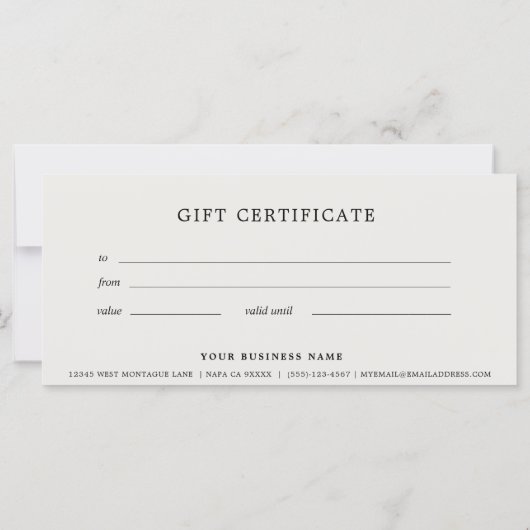 Gray Business Gift Certificate Elegant Simple (裏面)