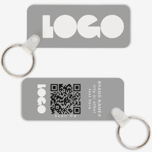 Gray Business Logo & QR Code, Company Horizontal キーホルダー