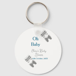 Gray butterfly blue baby shower oh baby modern ext キーホルダー