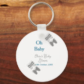 Gray butterfly blue baby shower oh baby modern ext キーホルダー (正面)
