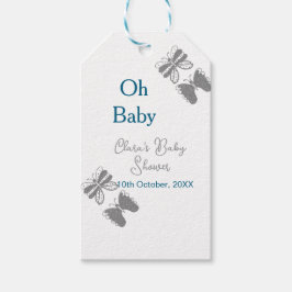 Gray butterfly blue baby shower oh baby modern ext ギフトタグ