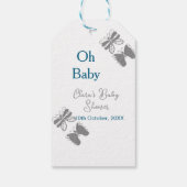 Gray butterfly blue baby shower oh baby modern ext ギフトタグ (裏面)