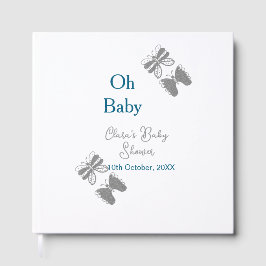 Gray butterfly blue baby shower oh baby modern ext ゲストブック