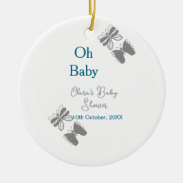 Gray butterfly blue baby shower oh baby modern ext セラミックオーナメント