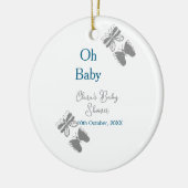Gray butterfly blue baby shower oh baby modern ext セラミックオーナメント (左)
