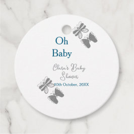 Gray butterfly blue baby shower oh baby modern ext フェイバータグ