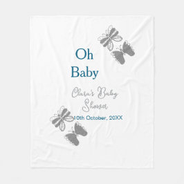 Gray butterfly blue baby shower oh baby modern ext フリースブランケット