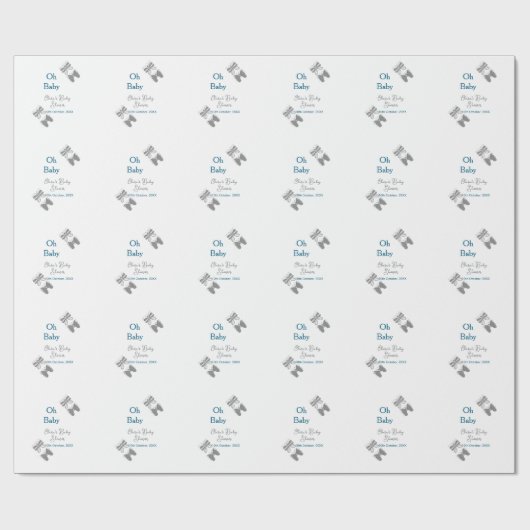 Gray butterfly blue baby shower oh baby modern ext ラッピングペーパー (フラット)