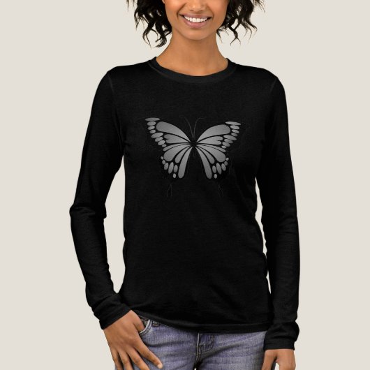 Gray Butterfly on BLACK T-Shirt - トライブレンドTシャツ (正面)