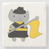 Gray Cat Color Guard Black and Yellow ストーンコースター (正面)