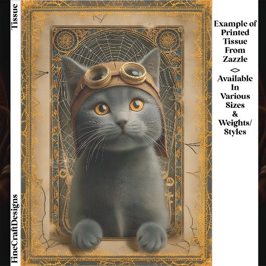 Gray Cat in Ornate Steampunk Stye DZ8 Decoupage  薄葉紙