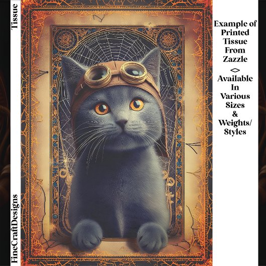 Gray Cat in Ornate Steampunk Stye DZ8F Decoupage  薄葉紙