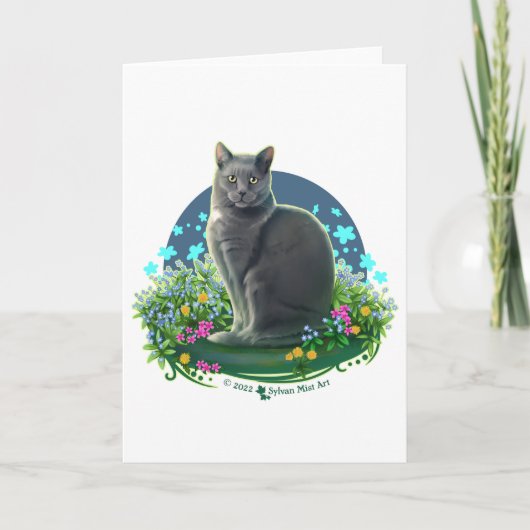 Gray Cat in the Flower Garden カード (正面)