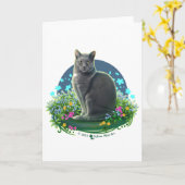 Gray Cat in the Flower Garden カード (黄色い花)