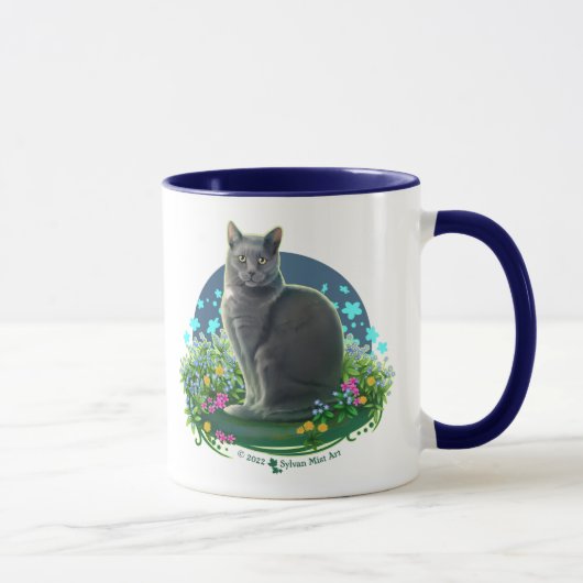 Gray Cat in the Flower Garden マグカップ (右)