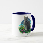 Gray Cat in the Flower Garden マグカップ (正面右)