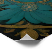 Gray Cat Ornate Floral Frame ポスター (角)