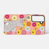 Gray Cat Reaching for Flowers Samsung Galaxy Case Galaxyケース (裏面横)