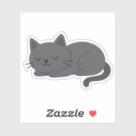 Gray Cat Sleeping Peacefully – Minimalist Cat Art シール