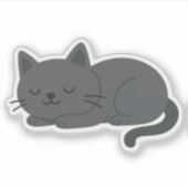 Gray Cat Sleeping Peacefully – Minimalist Cat Art シール (正面)
