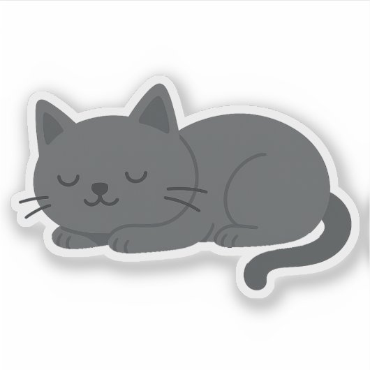 Gray Cat Sleeping Peacefully – Minimalist Cat Art シール (正面)