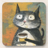 Gray Cat with Coffee on Ochre コースター (正面)