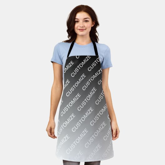 Gray (changeable color) Ombre & Text Pattern エプロン (着用した状態)