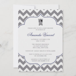 Gray Chevron Baby Showerへの招待とPanda 招待状