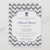 Gray Chevron Baby Showerへの招待とPanda 招待状 (正面/裏面)