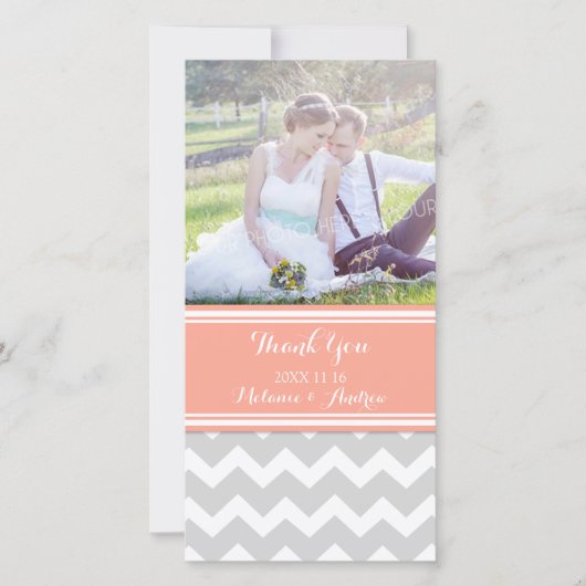 Gray Coral Chevron Thank You's Photo 結婚 Cards サンキューカード (正面)