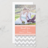 Gray Coral Chevron Thank You's Photo 結婚 Cards サンキューカード (正面/裏面)