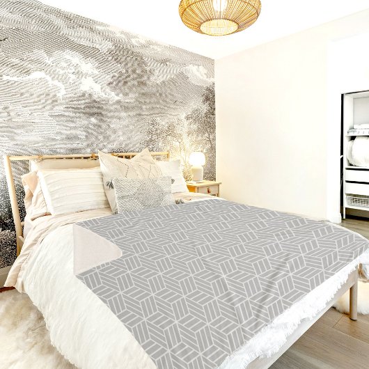 Gray Cube Line Pattern Sherpa Blanket シェルパブランケット