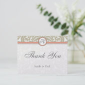 Gray Damask with Coral & Gray'結婚s Thank You サンキューカード (スタンド正面)