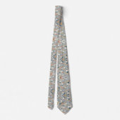 Gray Ditsy Floral Soft Pastel Flowers ネクタイ (裏面)