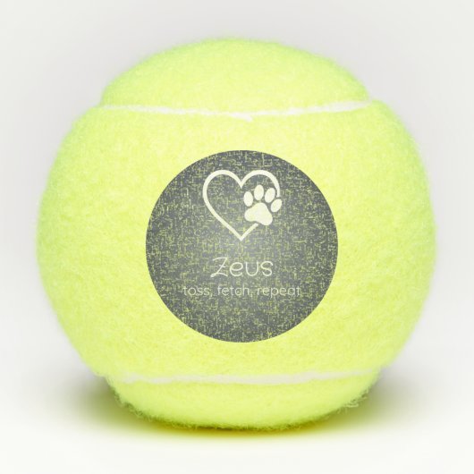 Gray Dog Name Tennis Ball 'toss, fetch, repeat' テニスボール (正面)