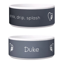 Gray 'drink drip splash' Dog Name Bowl ボウル