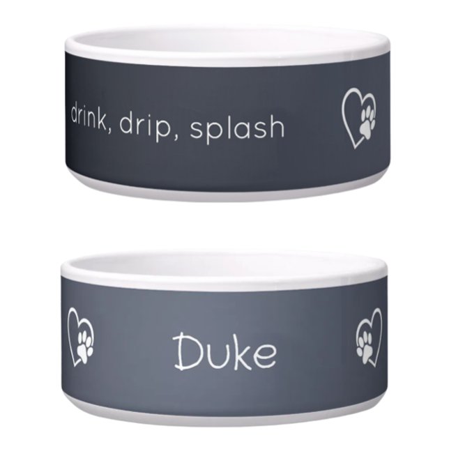 Gray 'drink drip splash' Dog Name Bowl ボウル (クリエイターアップロード済み)